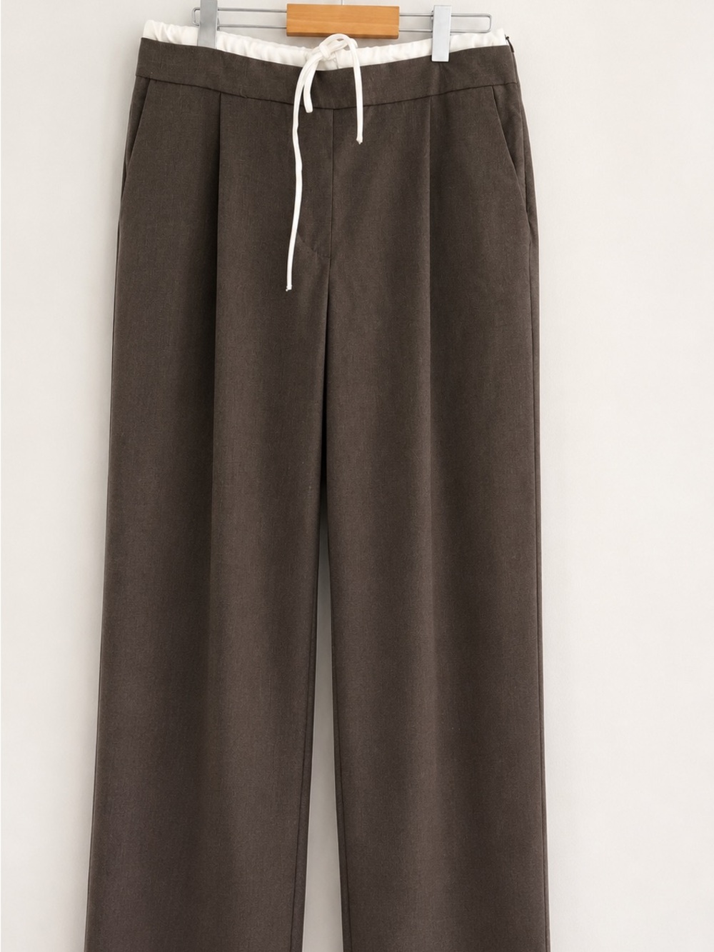 Zara Charcoal Gray Wide-Leg Drawstring Trousers with White Waistband